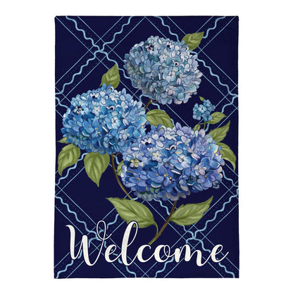 VivaStyle Hydrangea Welcome Burlap Garden Flag; Polyester 12.5"x18"