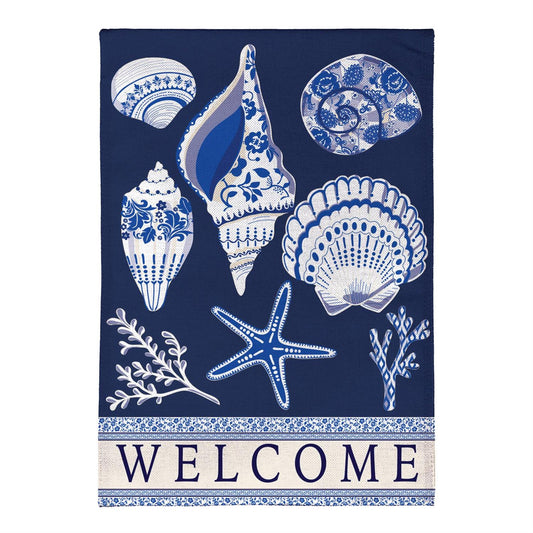 Chinoiserie Seashells Burlap House Flag; Polyester 28"x44"
