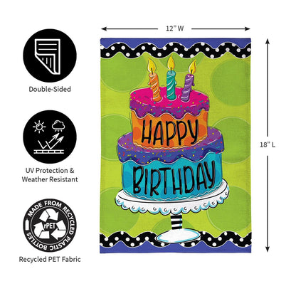 Ric Rac Happy Birthday Cake Burlap Garden Flag; Polyester 12.5"x18"