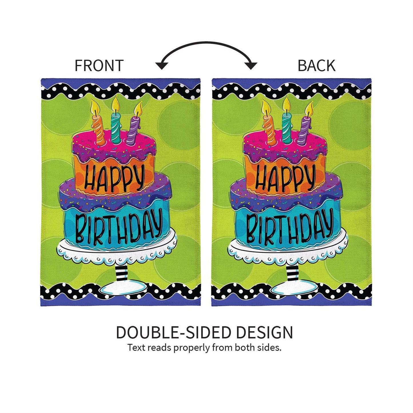 Ric Rac Happy Birthday Cake Burlap Garden Flag; Polyester 12.5"x18"