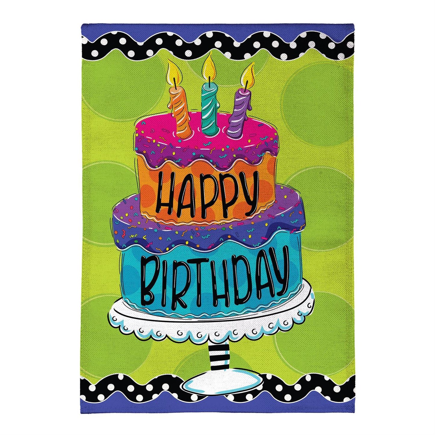Ric Rac Happy Birthday Cake Burlap Garden Flag; Polyester 12.5"x18"