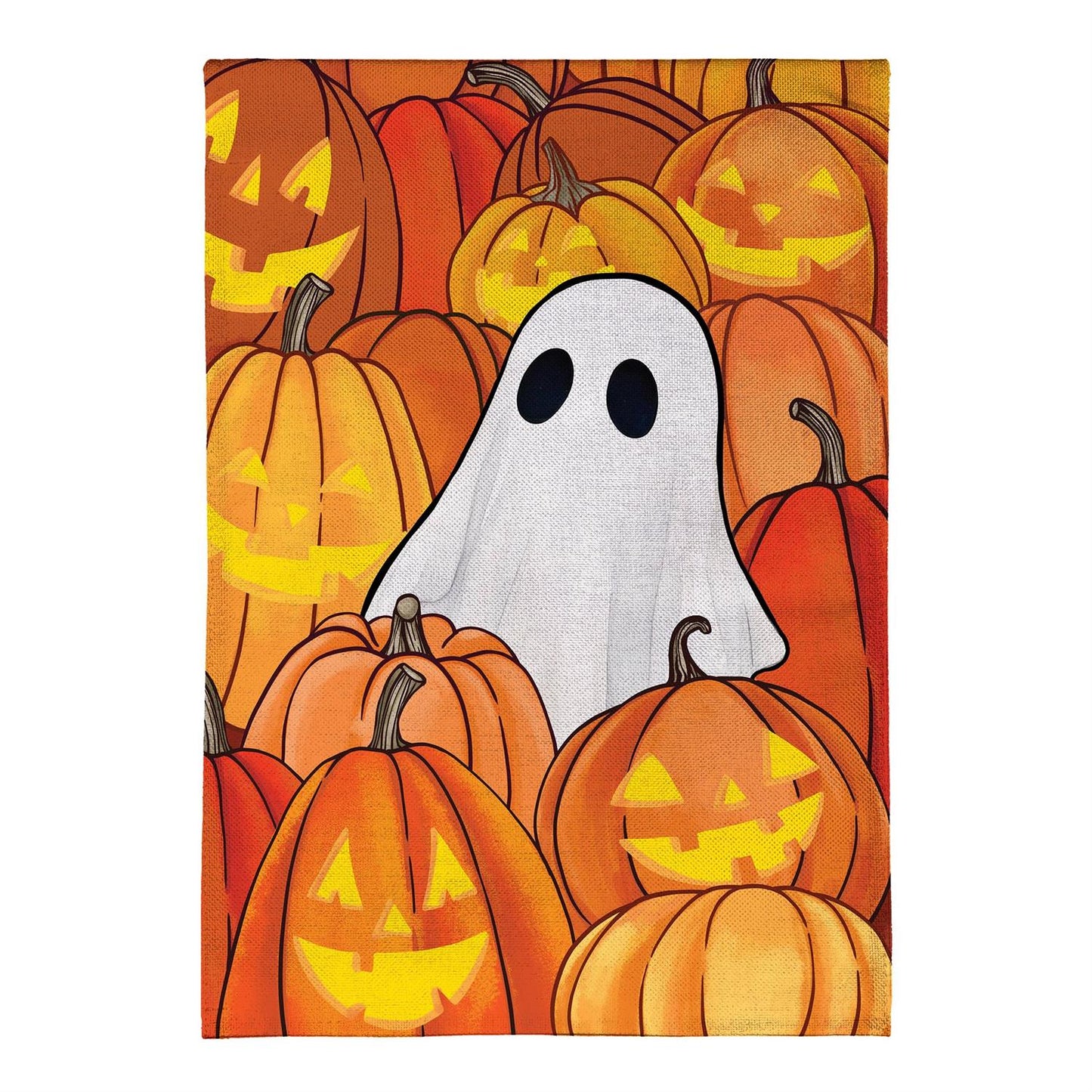 Pumpkin Patch Ghost Burlap Garden Flag; Polyester 12.5"x18"