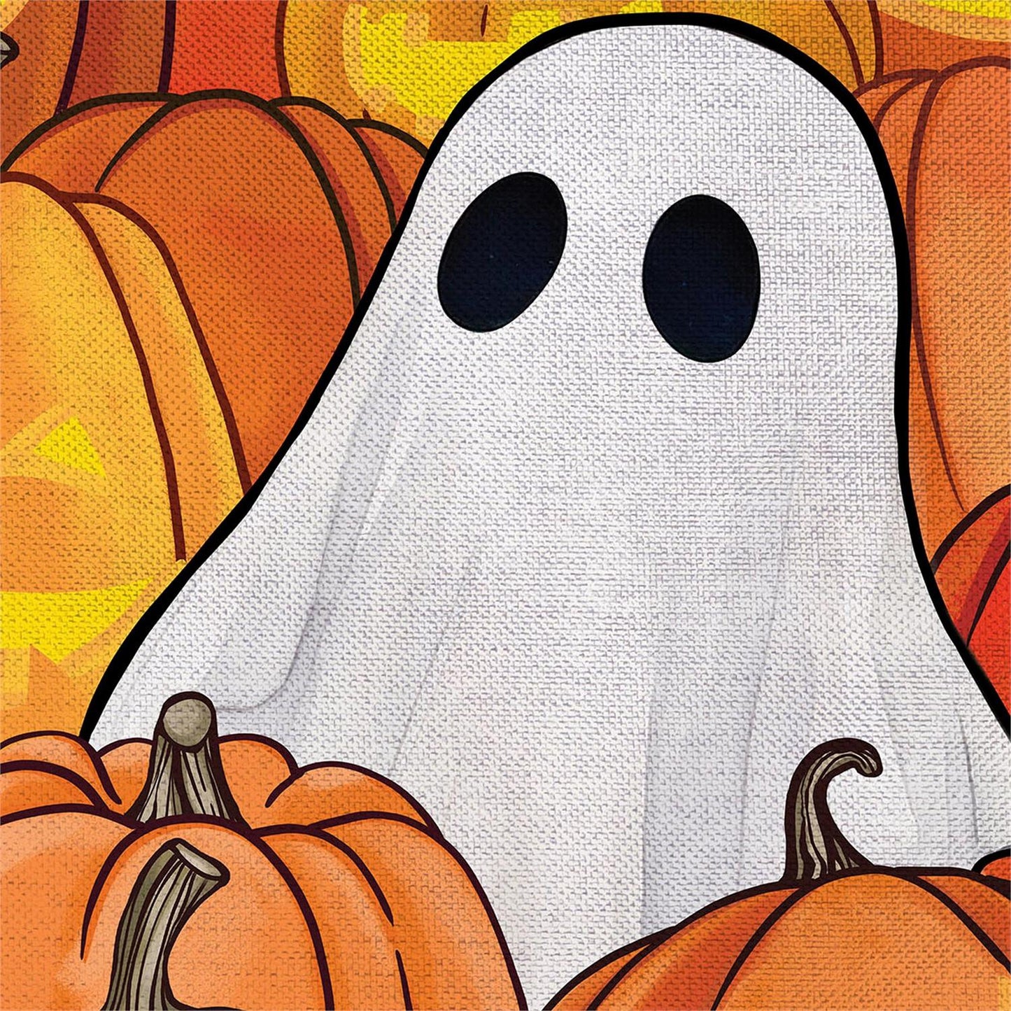 Pumpkin Patch Ghost Burlap Garden Flag; Polyester 12.5"x18"