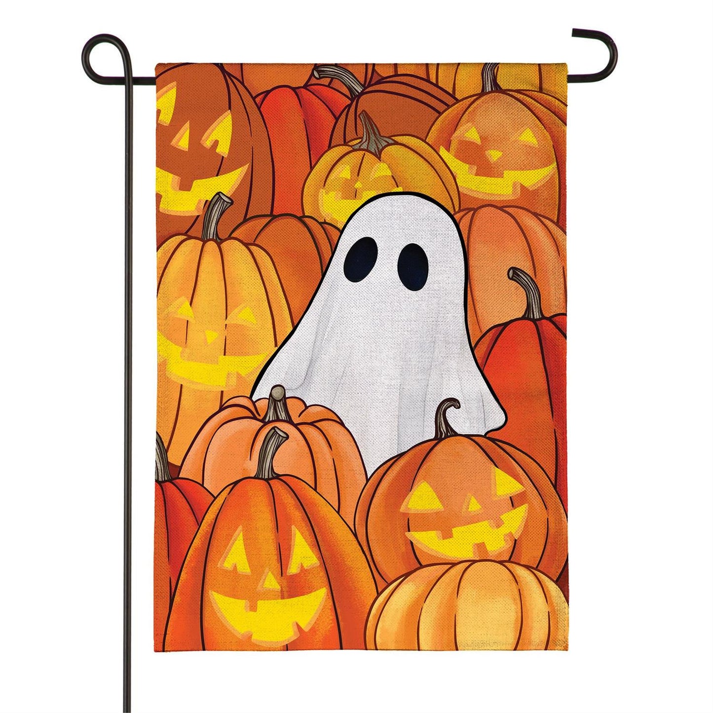 Pumpkin Patch Ghost Burlap Garden Flag; Polyester 12.5"x18"