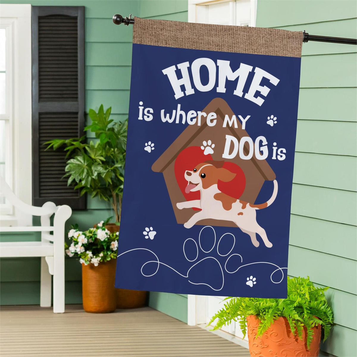Home Is Where My Dog Is Burlap House Flag; Polyester 28"x44"