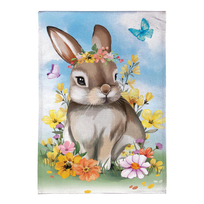 Bunny Blooms Burlap Garden Flag; Polyester 12.5"x18"