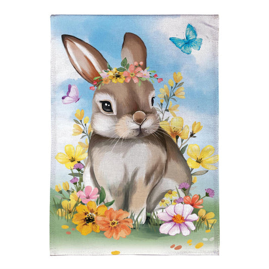 Bunny Blooms Burlap Garden Flag; Polyester 12.5"x18"