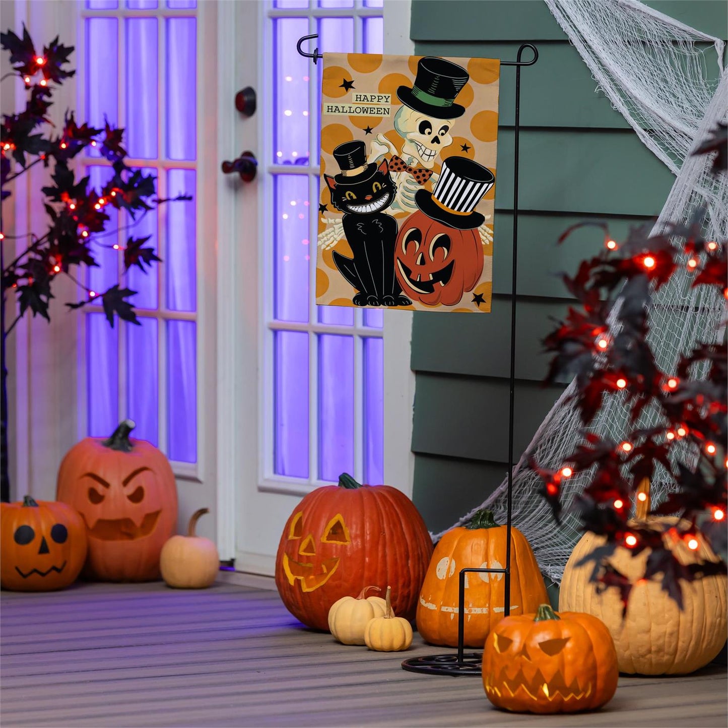 Halloween Trio Burlap Garden Flag; Polyester 12.5"x18"