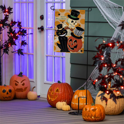 Halloween Trio Burlap Garden Flag; Polyester 12.5"x18"
