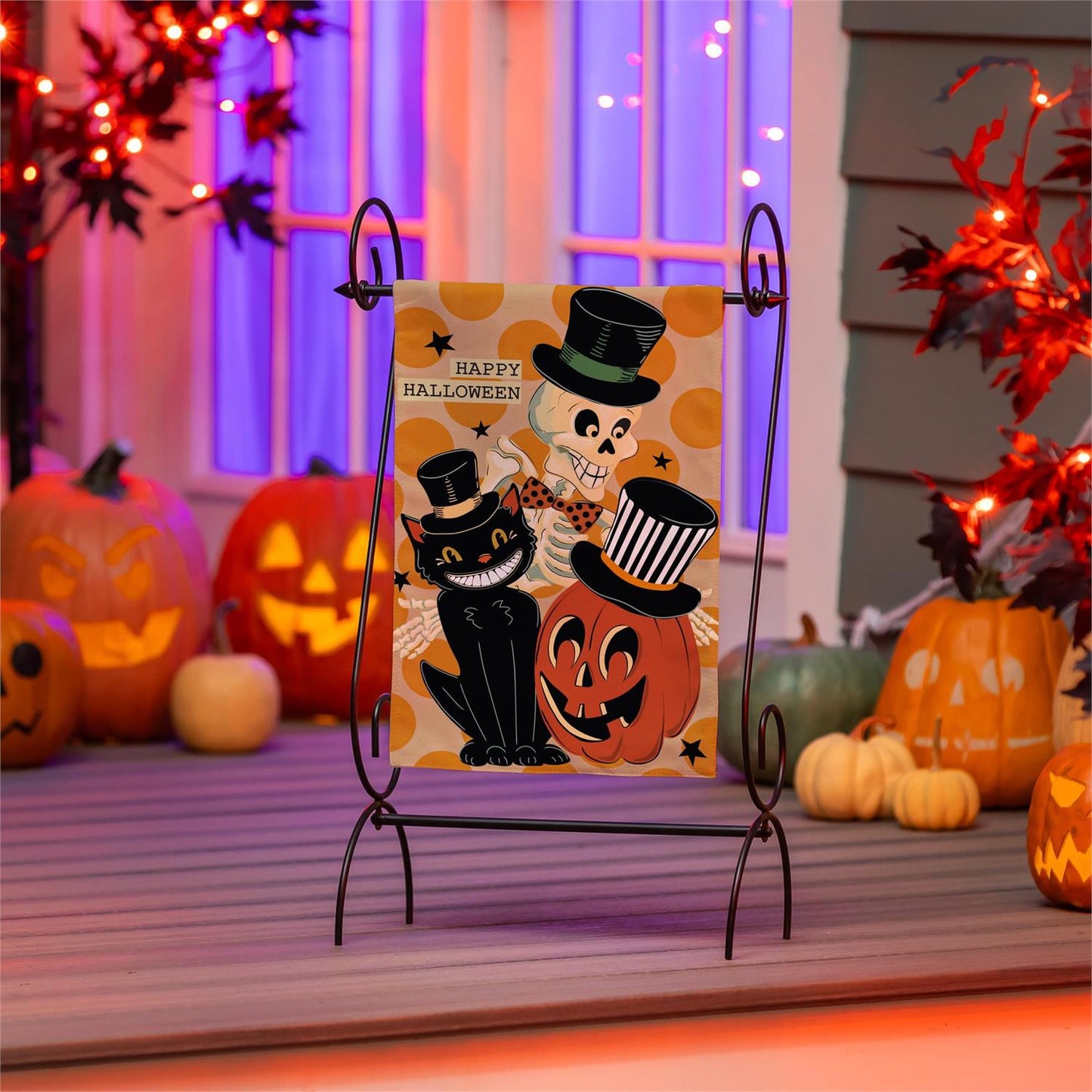 Halloween Trio Burlap Garden Flag; Polyester 12.5"x18"