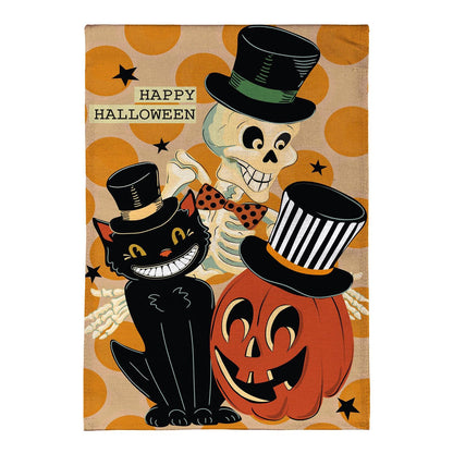 Halloween Trio Burlap Garden Flag; Polyester 12.5"x18"
