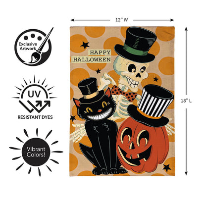 Halloween Trio Burlap Garden Flag; Polyester 12.5"x18"