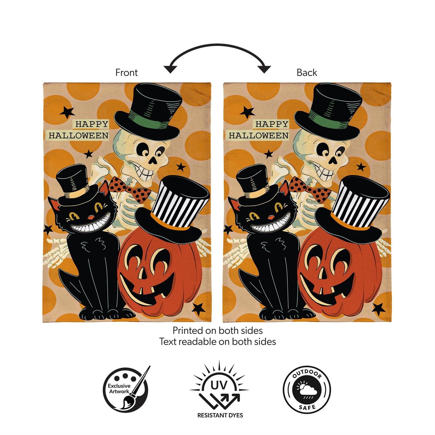 Halloween Trio Burlap Garden Flag; Polyester 12.5"x18"