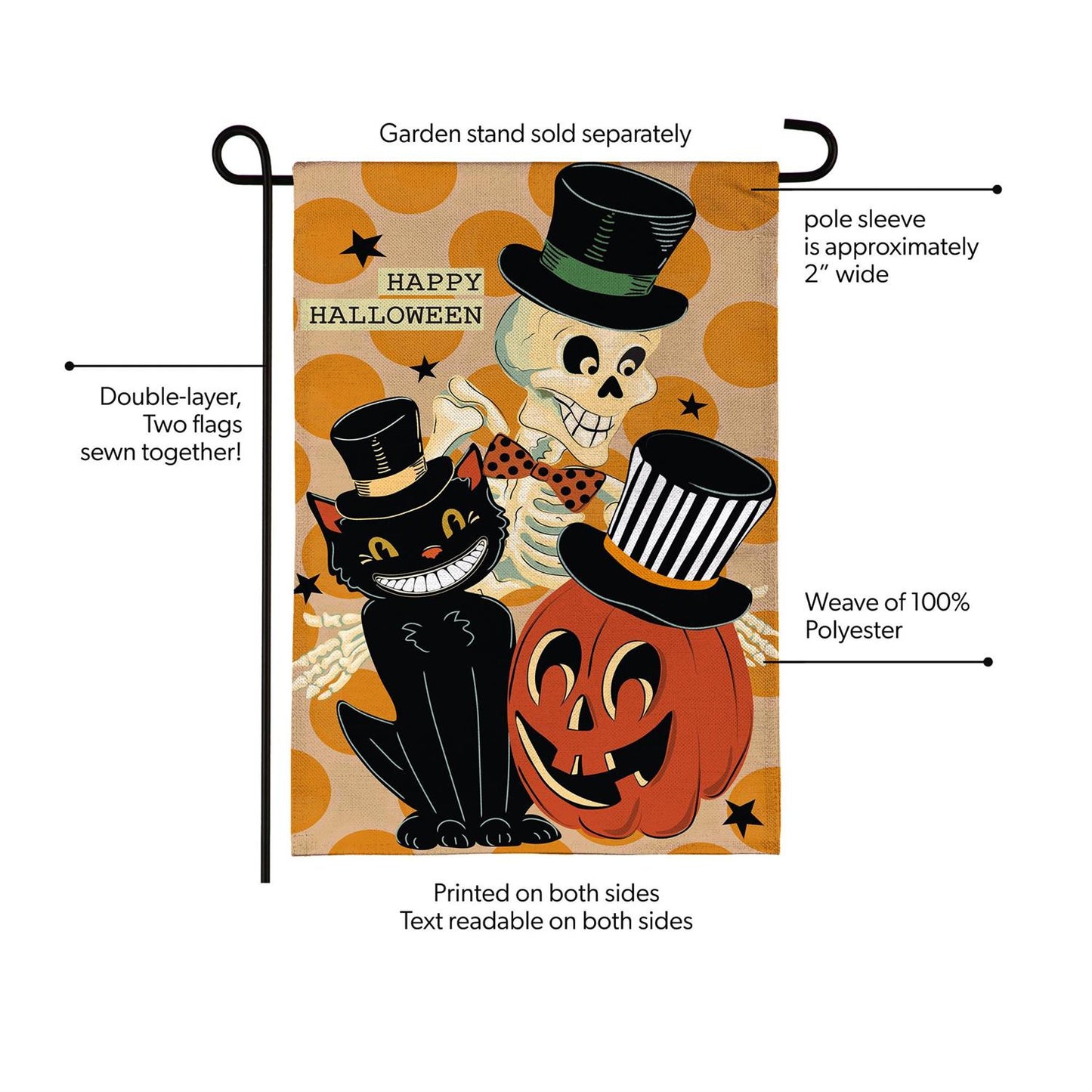Halloween Trio Burlap Garden Flag; Polyester 12.5"x18"