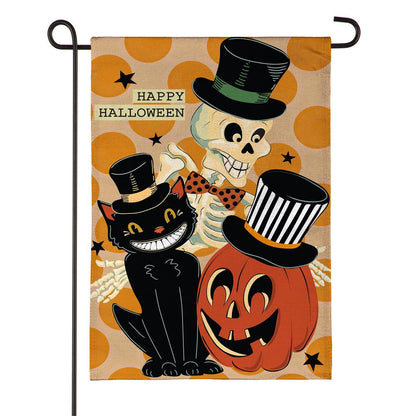 Halloween Trio Burlap Garden Flag; Polyester 12.5"x18"