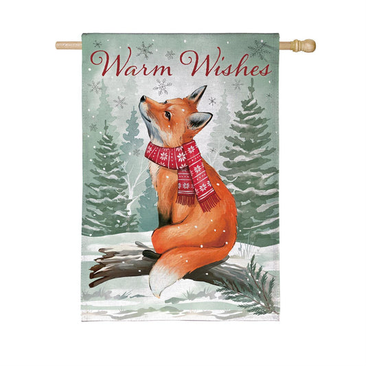 Winter Grove Fox Burlap House Flag; Polyester 28"x44"