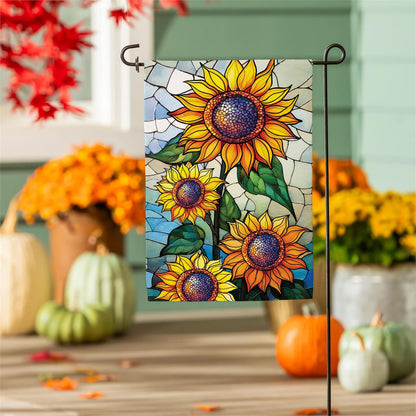 Stained Glass Sunflower Stalk Garden Flag