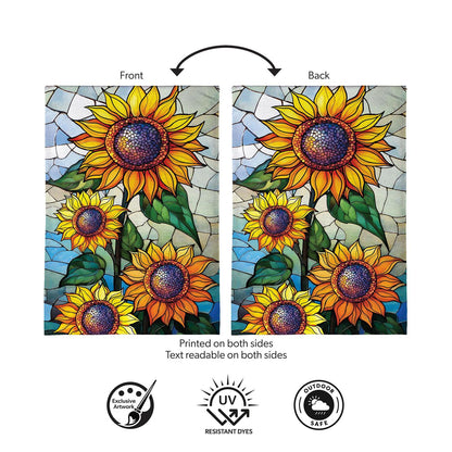Stained Glass Sunflower Stalk Garden Flag