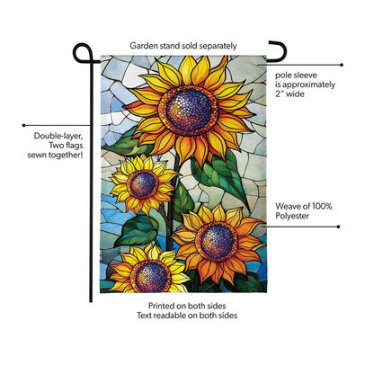 Stained Glass Sunflower Stalk Garden Flag