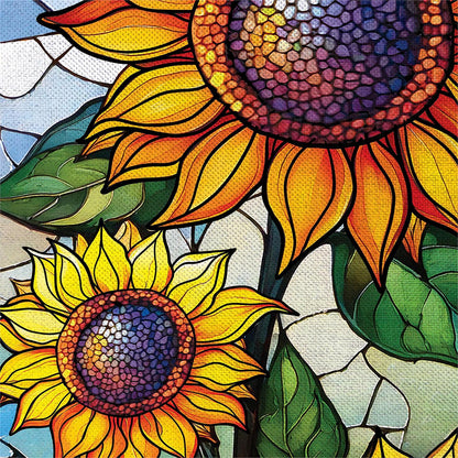 Stained Glass Sunflower Stalk Burlap House Flag; Polyester 28"x44"