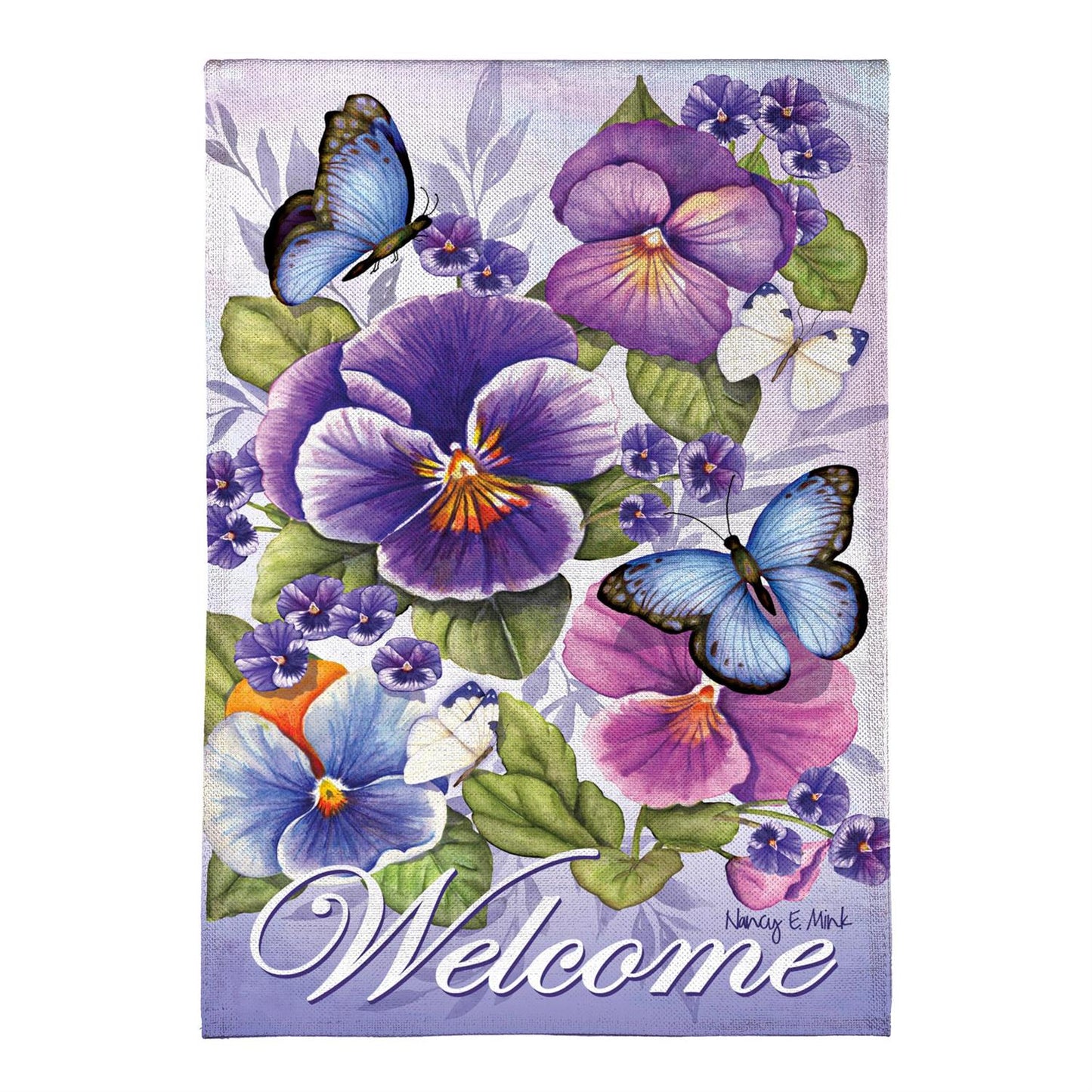 Cheerful Pansies Burlap Garden Flag; Polyester 12.5"x18"