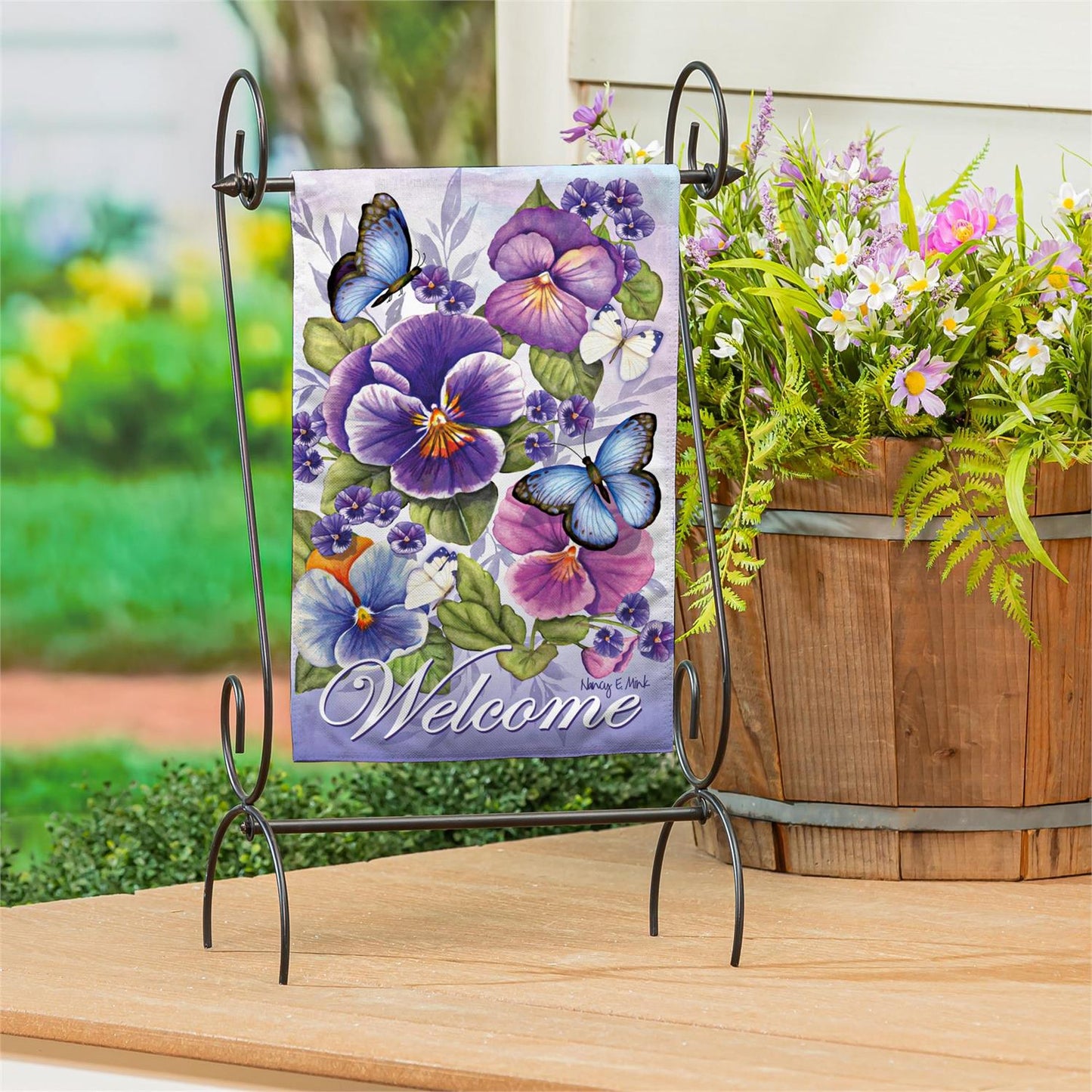 Cheerful Pansies Burlap Garden Flag; Polyester 12.5"x18"