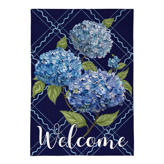 VivaStyle Hydrangea Welcome Burlap House Flag; Polyester 28"x44"