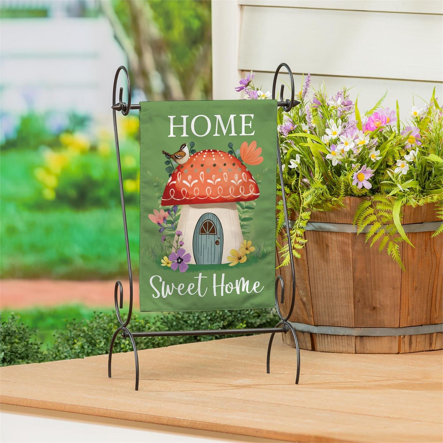 Home Sweet Mushroom Home Burlap Garden Flag; Polyester 12.5"x18"