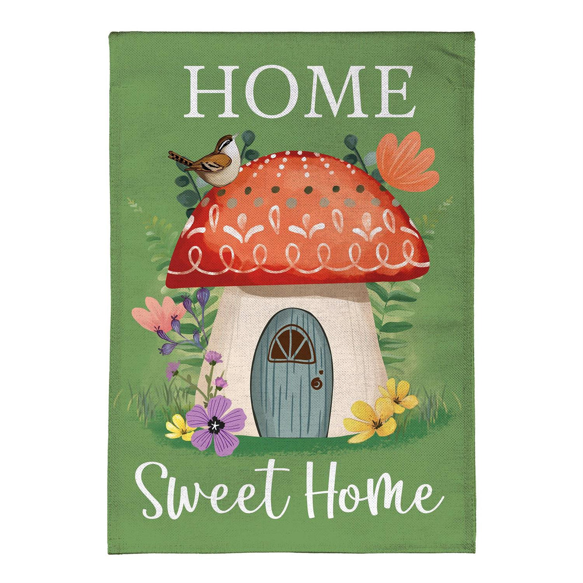 Home Sweet Mushroom Home Burlap Garden Flag; Polyester 12.5"x18"
