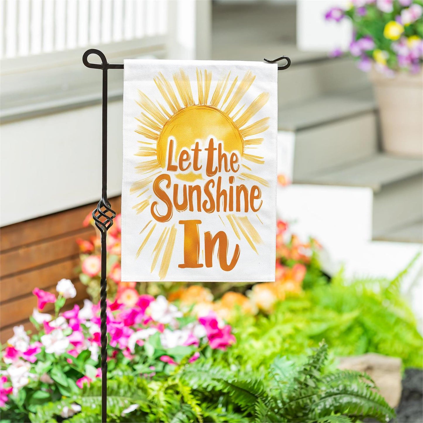 Let the Sunshine In Burlap Garden Flag; Polyester 12.5"x18"