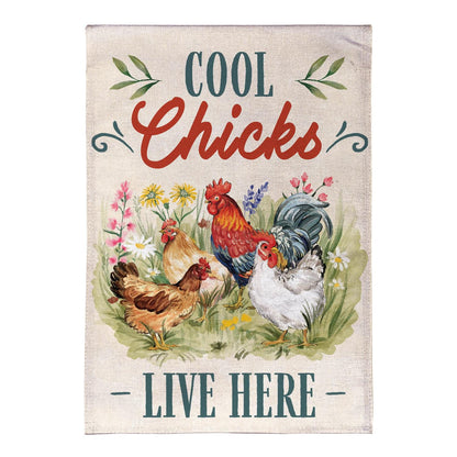 Petal & Plow Cool Chicks Burlap Garden Flag; Polyester 12.5"x18"