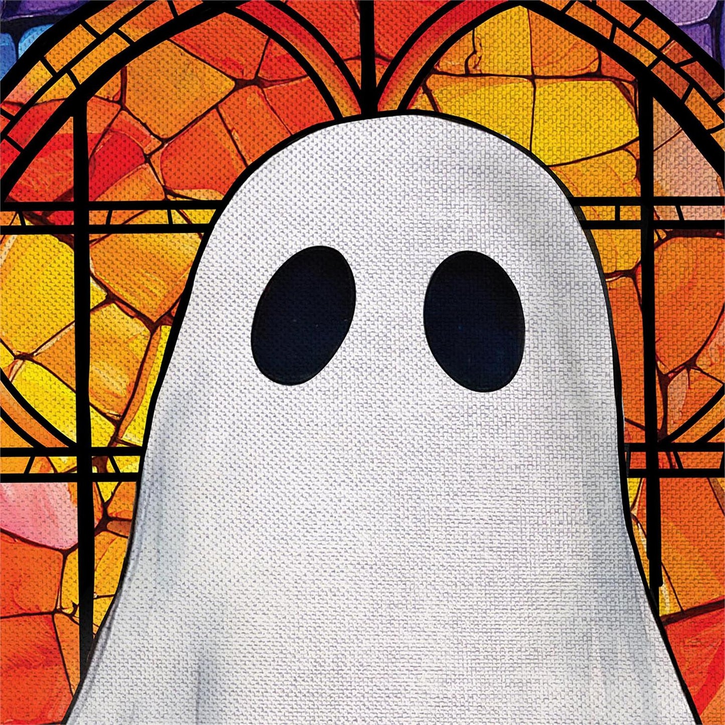 Stained Glass Halloween Ghost Burlap Garden Flag; Polyester 12.5"x18"