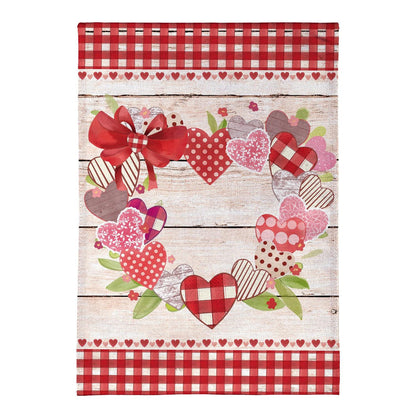 Country Heart Wreath Burlap Garden Flag; Polyester 12.5"x18"