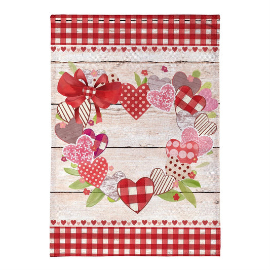 Country Heart Wreath Burlap Garden Flag; Polyester 12.5"x18"