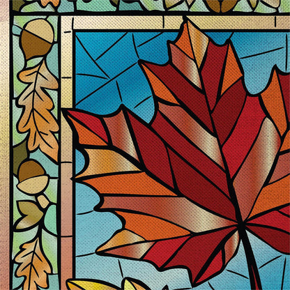 Autumn Leaves Stained Glass Burlap Garden Flag; Polyester 12.5"x18"