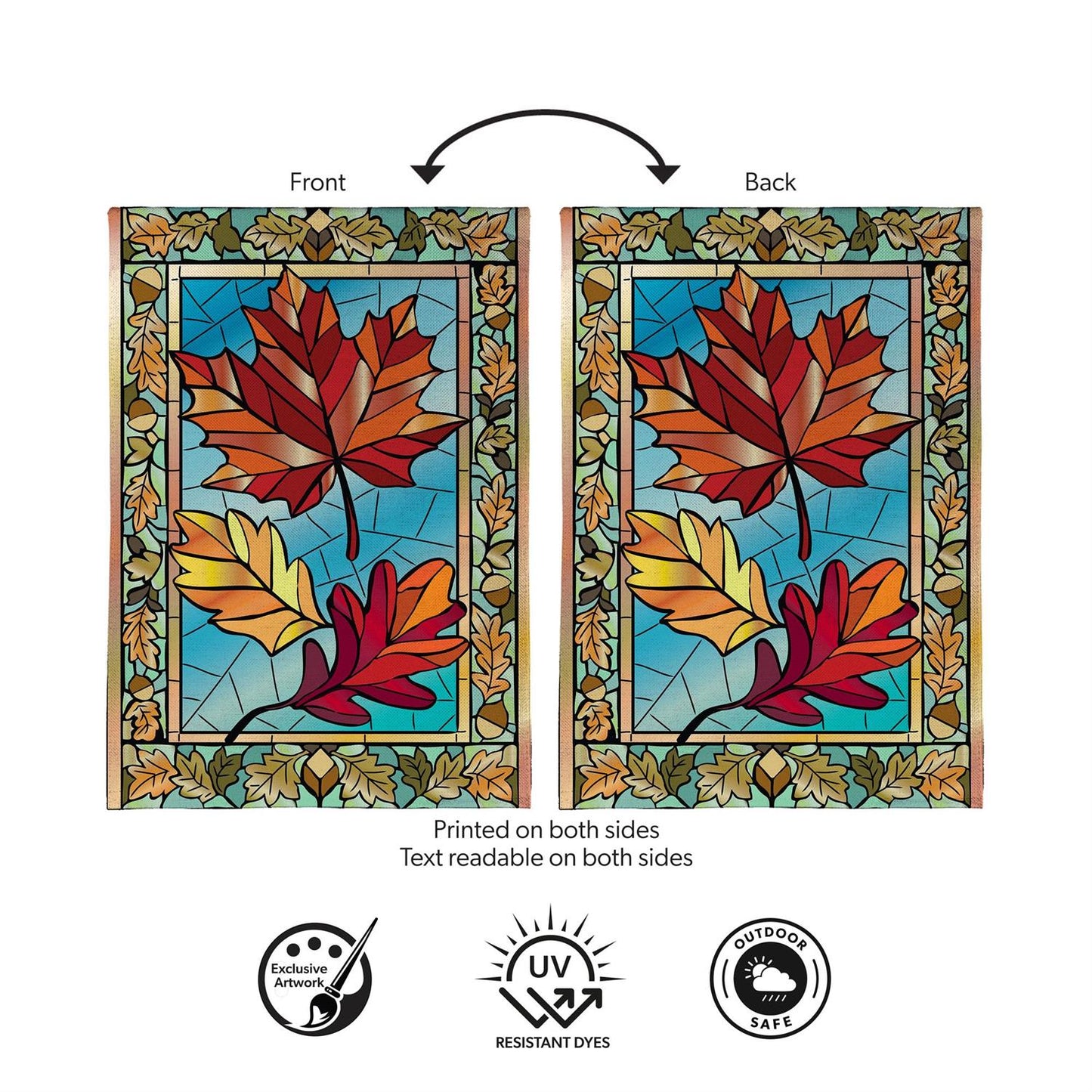 Autumn Leaves Stained Glass Burlap Garden Flag; Polyester 12.5"x18"