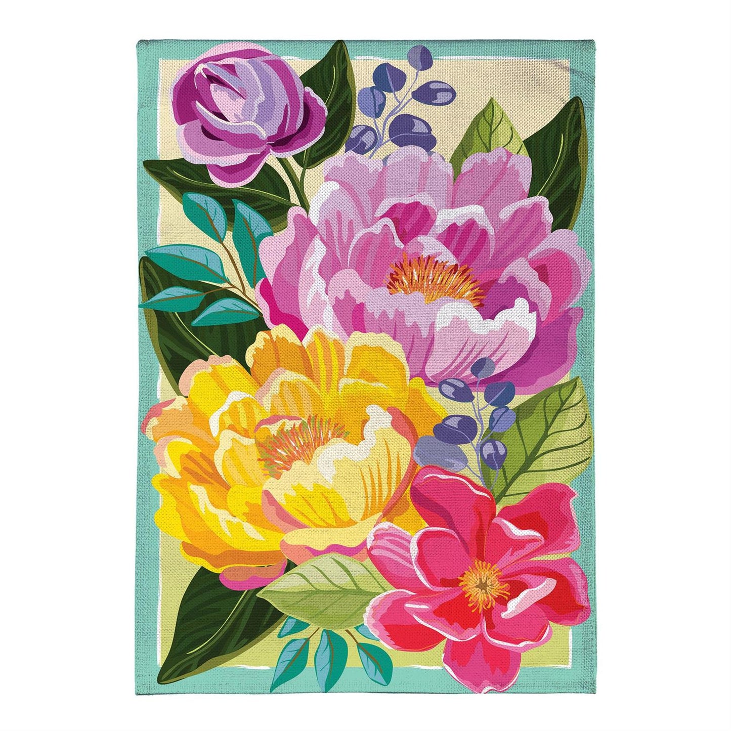 Floral Burst Burlap Garden Flag; Polyester 12.5"x18"