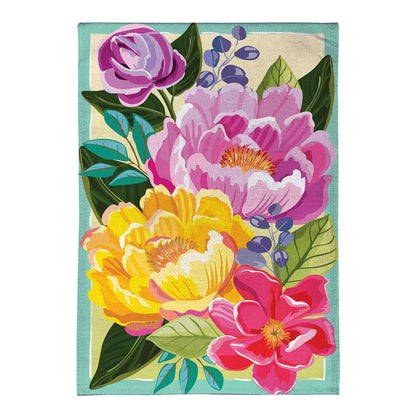 Floral Burst Burlap Garden Flag; Polyester 12.5"x18"