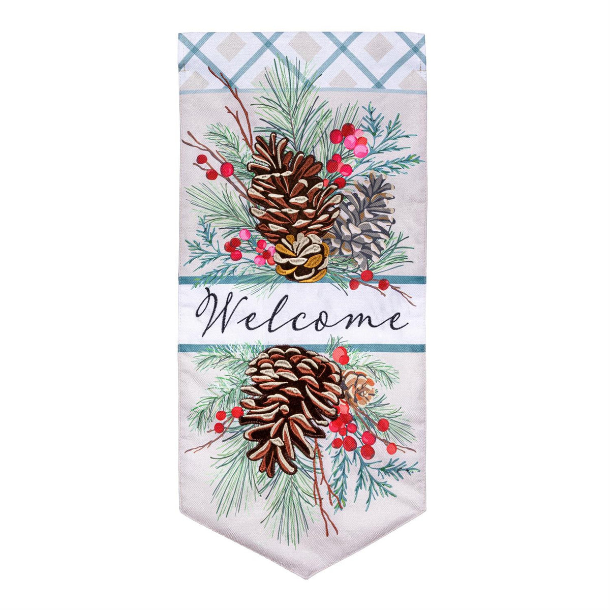 Winter Pinecones Everlasting Impressions Garden Flag; Polyester-Linen Blend 12.5"x28"