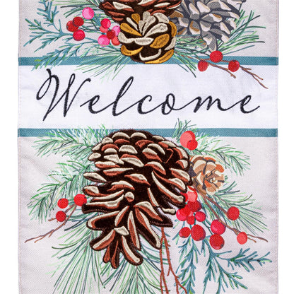 Winter Pinecones Everlasting Impressions Garden Flag; Polyester-Linen Blend 12.5"x28"