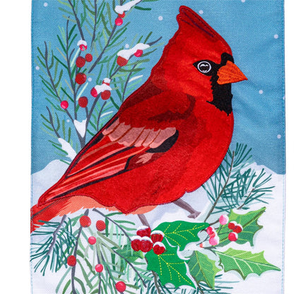 Winter Night Cardinal Everlasting Impressions Garden Flag; Polyester-Linen Blend 12.5"x28"