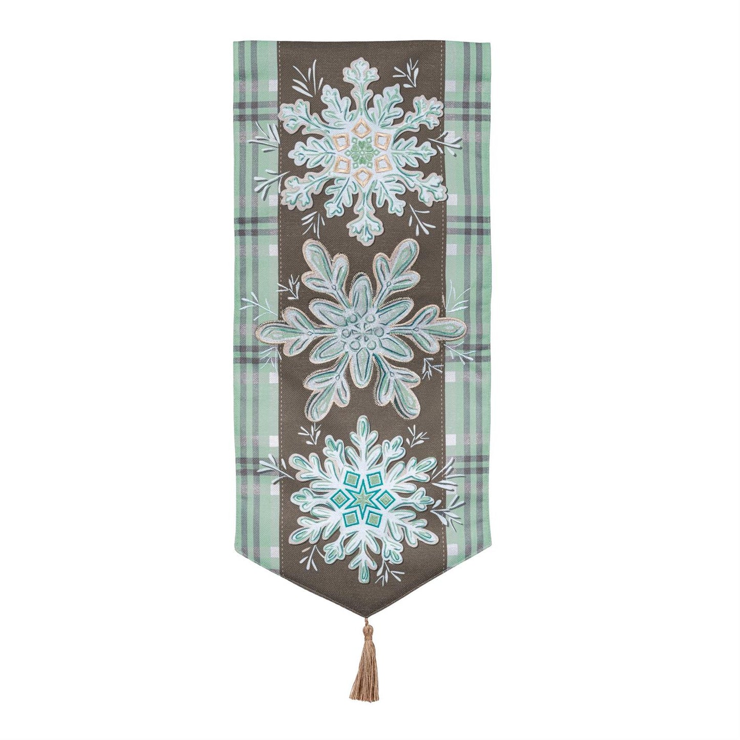 Snowflake Trio Everlasting Impressions Garden Flag; Polyester-Linen Blend 12.5"x28"