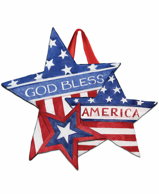 God Bless America Stars & Stripes Door Decor; PVC 22"W x 20"T