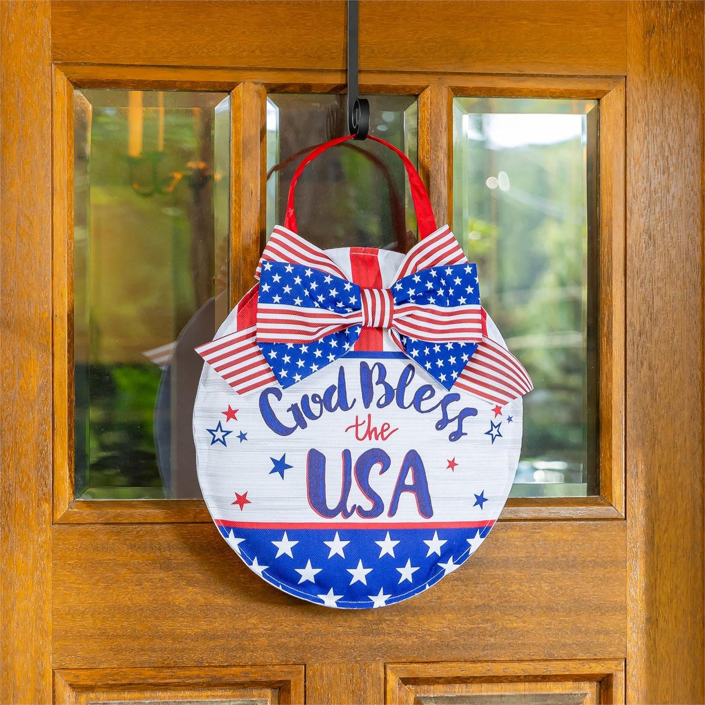Bless The USA Bow Door Hanger; Burlap
