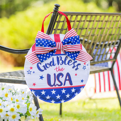 Bless The USA Bow Door Hanger; Burlap
