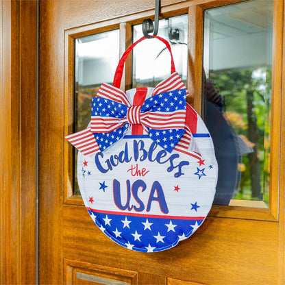 Bless The USA Bow Door Hanger; Burlap