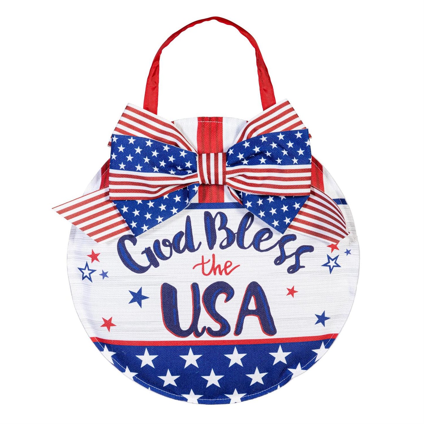 Bless The USA Bow Door Hanger; Burlap
