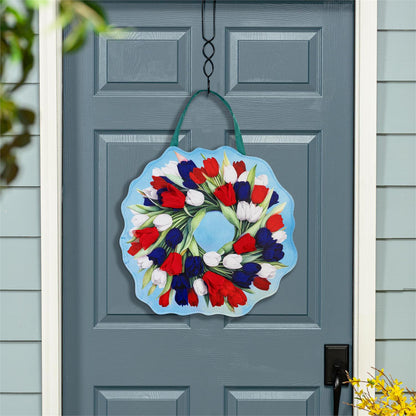 Spring Pink & Patriotic Tulips 2-Sided Door Hanger