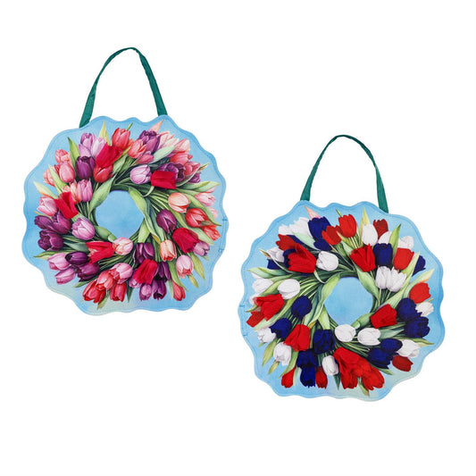 Spring Pink & Patriotic Tulips 2-Sided Door Hanger