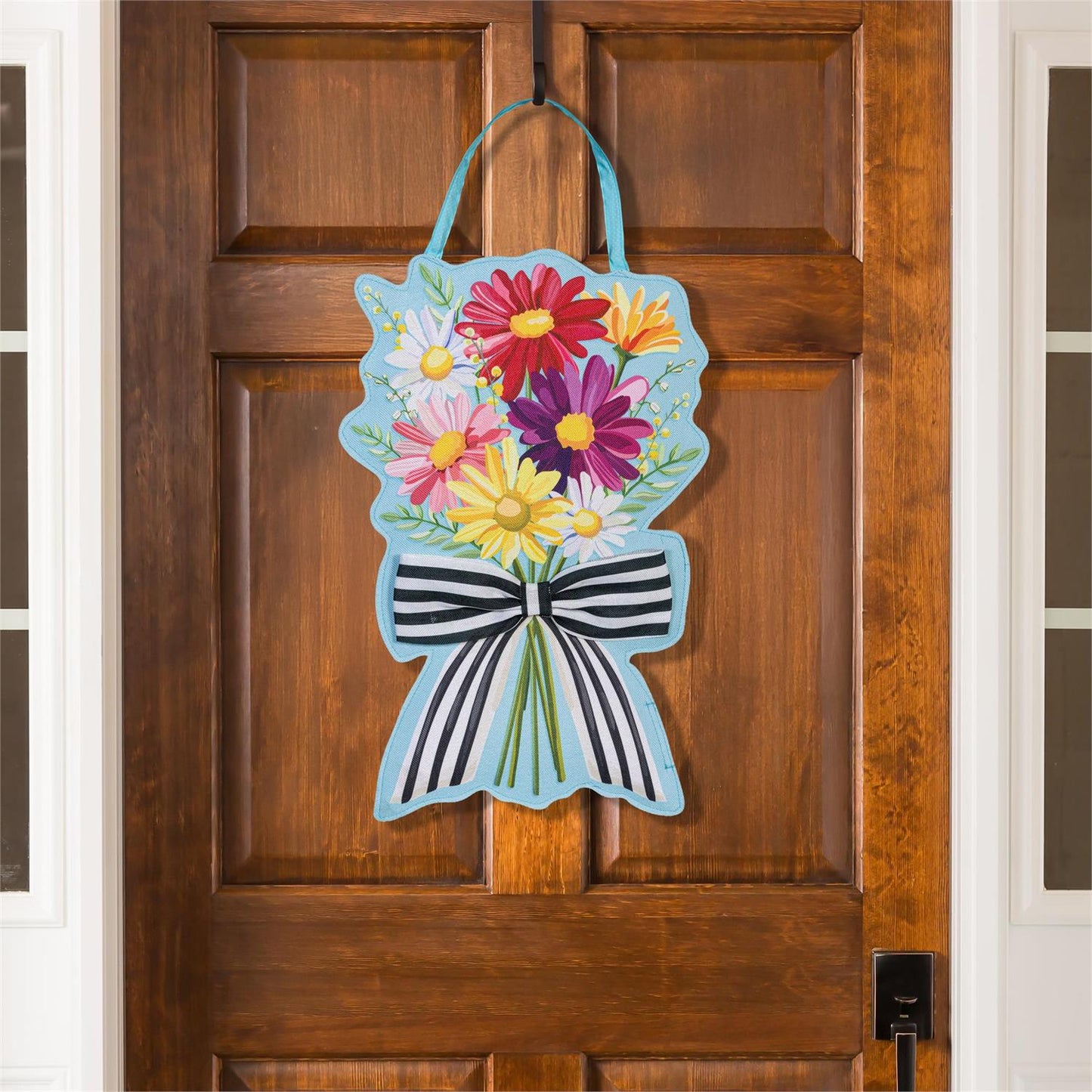 Daisy Bow & Patriotic Bow Bouquet Double Sided Door Hanger; Burlap